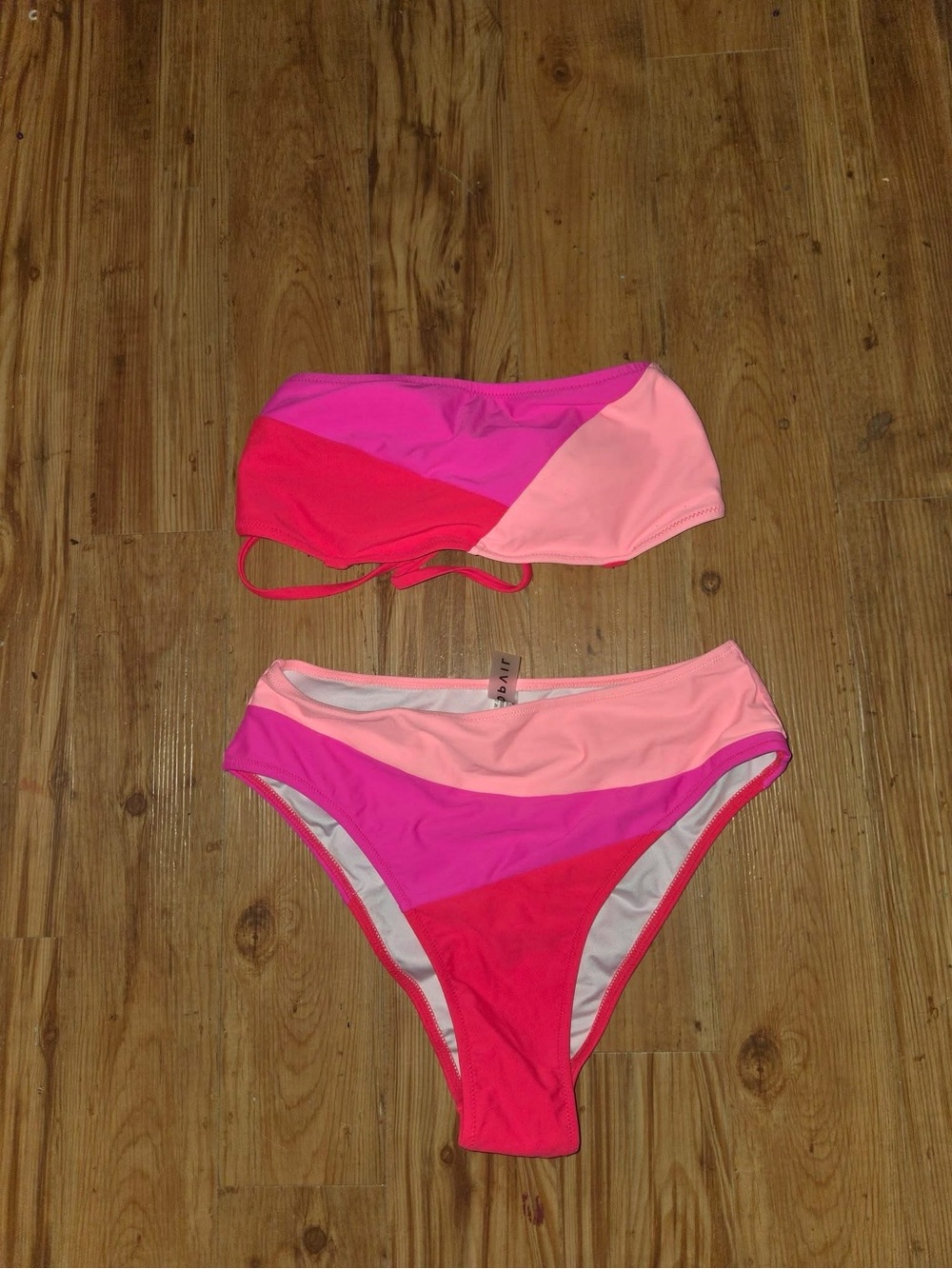 Colorblock Pink Multi Women's Bandeau Bikini Set